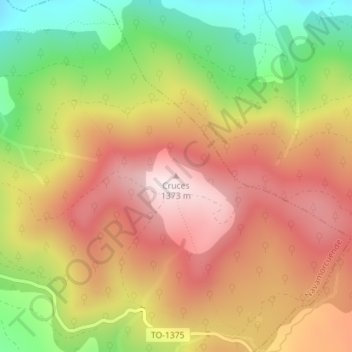 Mapa topográfico Cruces, altitud, relieve