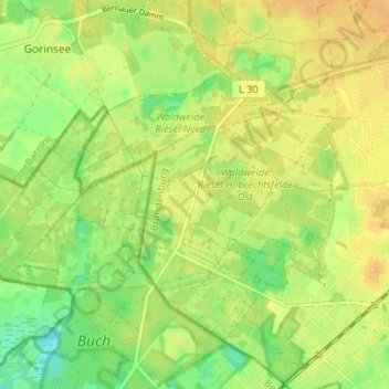 Mapa topográfico Hobrechtsfelde, altitud, relieve