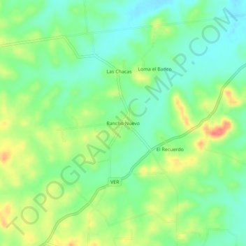 Mapa topográfico Rancho Nuevo, altitud, relieve