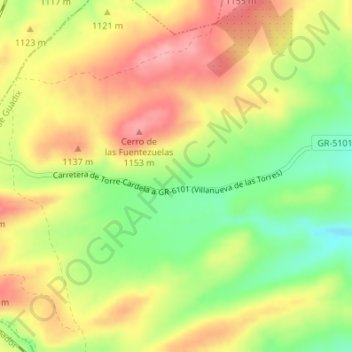 Mapa topográfico Uleilas Bajas, altitud, relieve