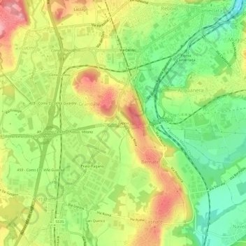 Mapa topográfico Zappa, altitud, relieve