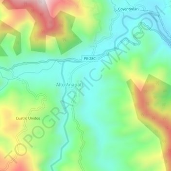 Mapa topográfico Yabachea, altitud, relieve