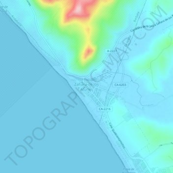 Mapa topográfico Zahara de los Atunes, altitud, relieve