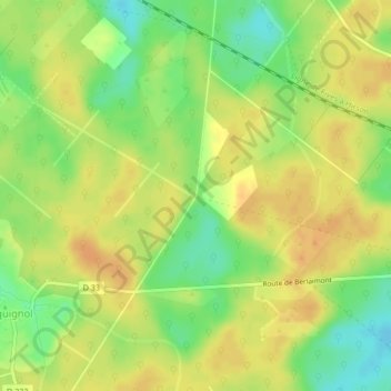Mapa topográfico Carrefour de la Roulie aux Equettes, altitud, relieve