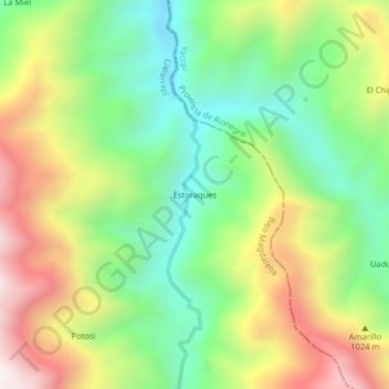 Mapa topográfico Estoraques, altitud, relieve