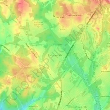 Mapa topográfico Richmond Hills, altitud, relieve