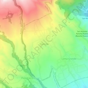 Mapa topográfico Texmola, altitud, relieve