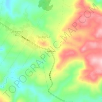 Mapa topográfico Las Pitras, altitud, relieve