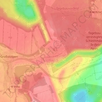 Mapa topográfico Pödelwitz, altitud, relieve