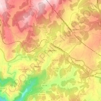 Mapa topográfico Carballiño, altitud, relieve