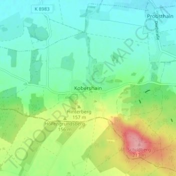 Mapa topográfico Kobershain, altitud, relieve