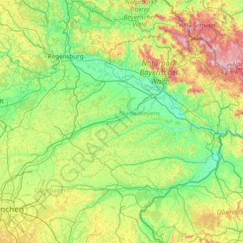 Mapa topográfico Dingolfing-Landau, altitud, relieve