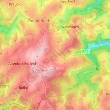 Mapa topográfico Ehringhausen, altitud, relieve