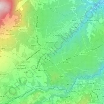 Mapa topográfico Les Cures, altitud, relieve