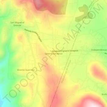 Mapa topográfico Ignacio Zaragoza, altitud, relieve
