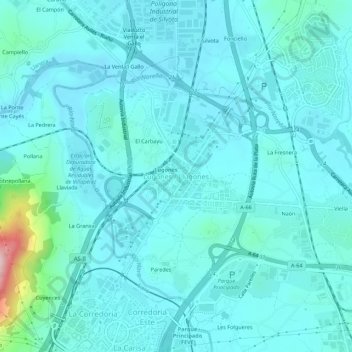 Mapa topográfico Lugones, altitud, relieve