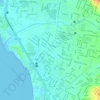 Mapa topográfico fluvial, altitud, relieve