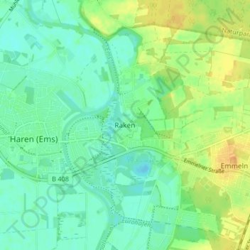 Mapa topográfico Raken, altitud, relieve