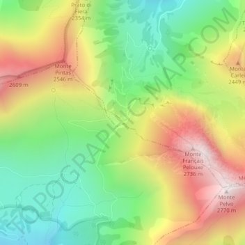 Mapa topográfico Colle delle Finestre, altitud, relieve