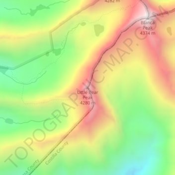 Mapa topográfico Little Bear Peak, altitud, relieve
