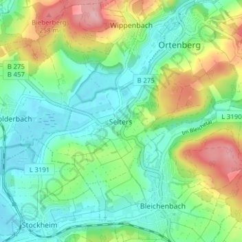 Mapa topográfico Selters, altitud, relieve