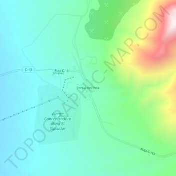 Mapa topográfico Portal del Inca, altitud, relieve