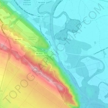 Mapa topográfico Funes, altitud, relieve