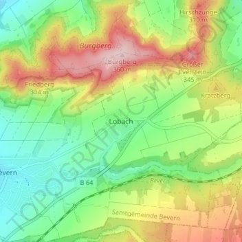 Mapa topográfico Lobach, altitud, relieve