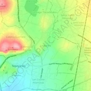Mapa topográfico La Aurora, altitud, relieve