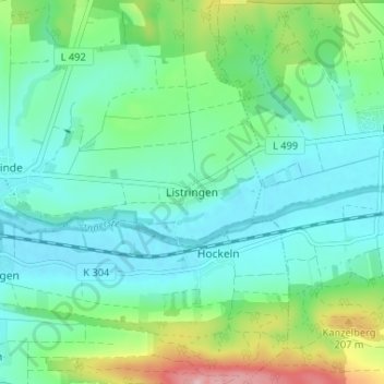Mapa topográfico Listringen, altitud, relieve