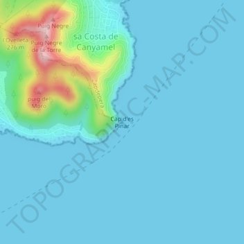 Mapa topográfico Cap d'es Pinar, altitud, relieve