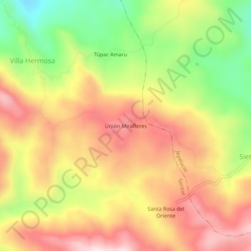 Mapa topográfico Unión Miraflores, altitud, relieve