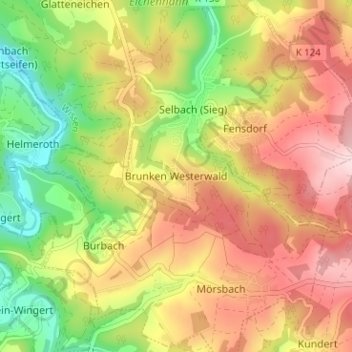 Mapa topográfico Brunken, altitud, relieve