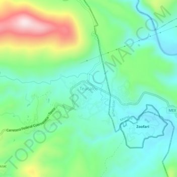 Mapa topográfico Teacalco, altitud, relieve