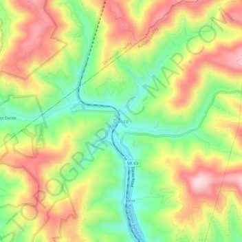 Mapa topográfico Dante, altitud, relieve