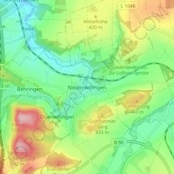 Mapa topográfico Niederwillingen, altitud, relieve