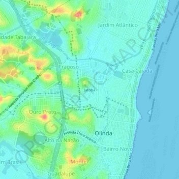 Mapa topográfico Jatobá, altitud, relieve