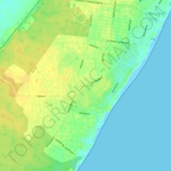 Mapa topográfico Cariló, altitud, relieve