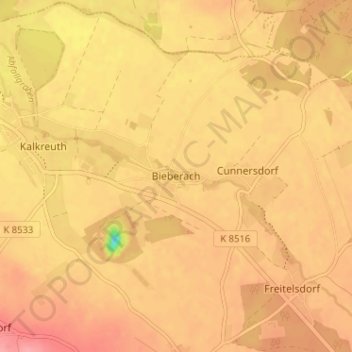 Mapa topográfico Bieberach, altitud, relieve