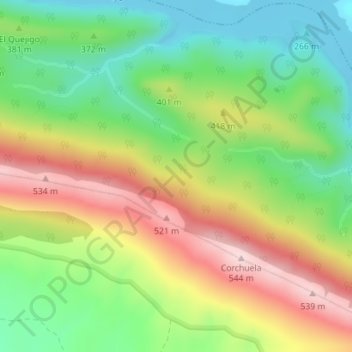 Mapa topográfico Cazalla, altitud, relieve