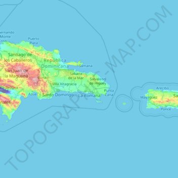 Mapa topográfico La Romana, altitud, relieve