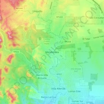 Mapa topográfico Mendiolaza, altitud, relieve