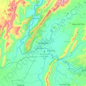 Mapa topográfico Girardot, altitud, relieve