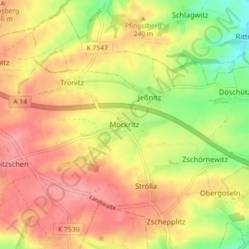 Mapa topográfico Mockritz, altitud, relieve