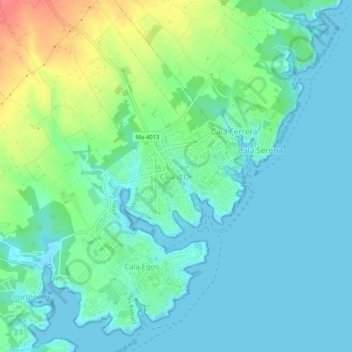 Mapa topográfico Cala d'Or, altitud, relieve