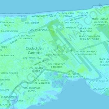 Mapa topográfico Colonia Aeropuerto, altitud, relieve