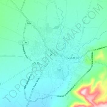 Mapa topográfico Jerez, altitud, relieve
