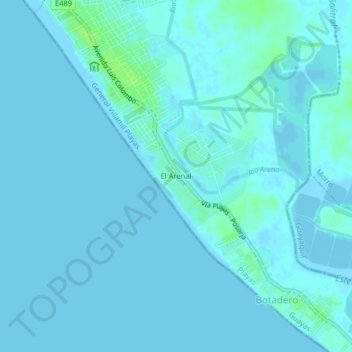 Mapa topográfico El Arenal, altitud, relieve