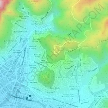 Mapa topográfico Cerro de Santa Apolonia, altitud, relieve