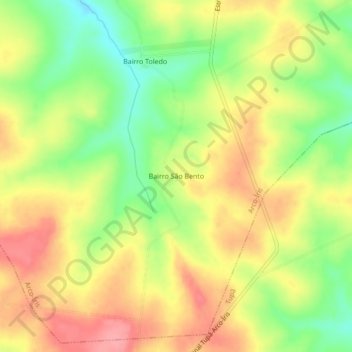 Mapa topográfico Bairro São Bento, altitud, relieve
